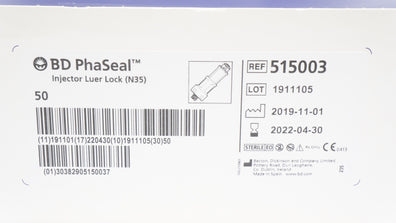 BD 515003 PhaSeal Injector Luer Lock - Box of 50 (x)